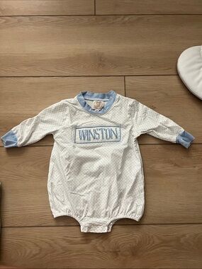 Winston Baby One-Piece Romper in White and Light Blue 6M